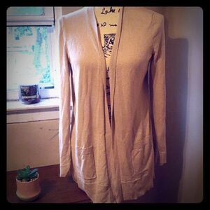 💫💫💫POINTELLE BEIGE/TAN DRAPED OPEN FRONT CARDIGAN L